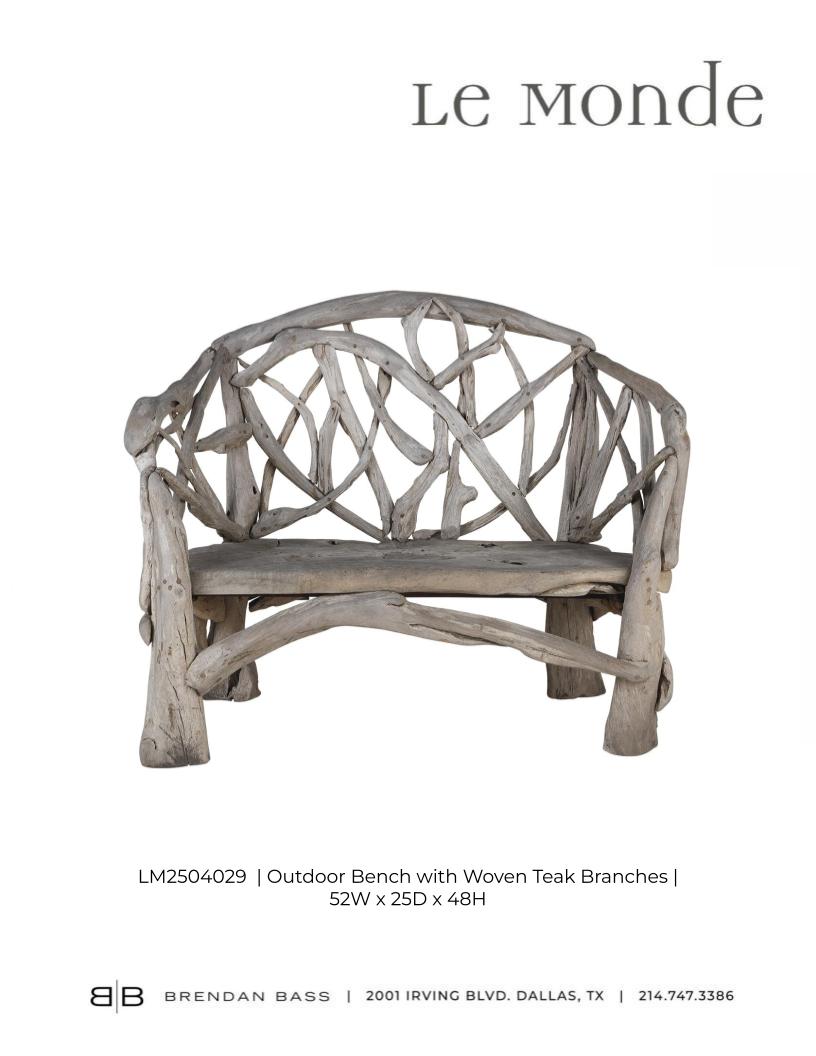Outdoor Bench with Woven Teak Limbs