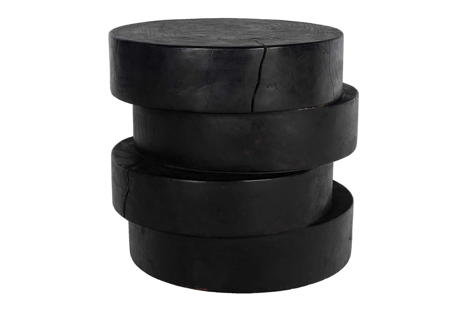 Ebonized Lychee Wood Stacked Design Side Table