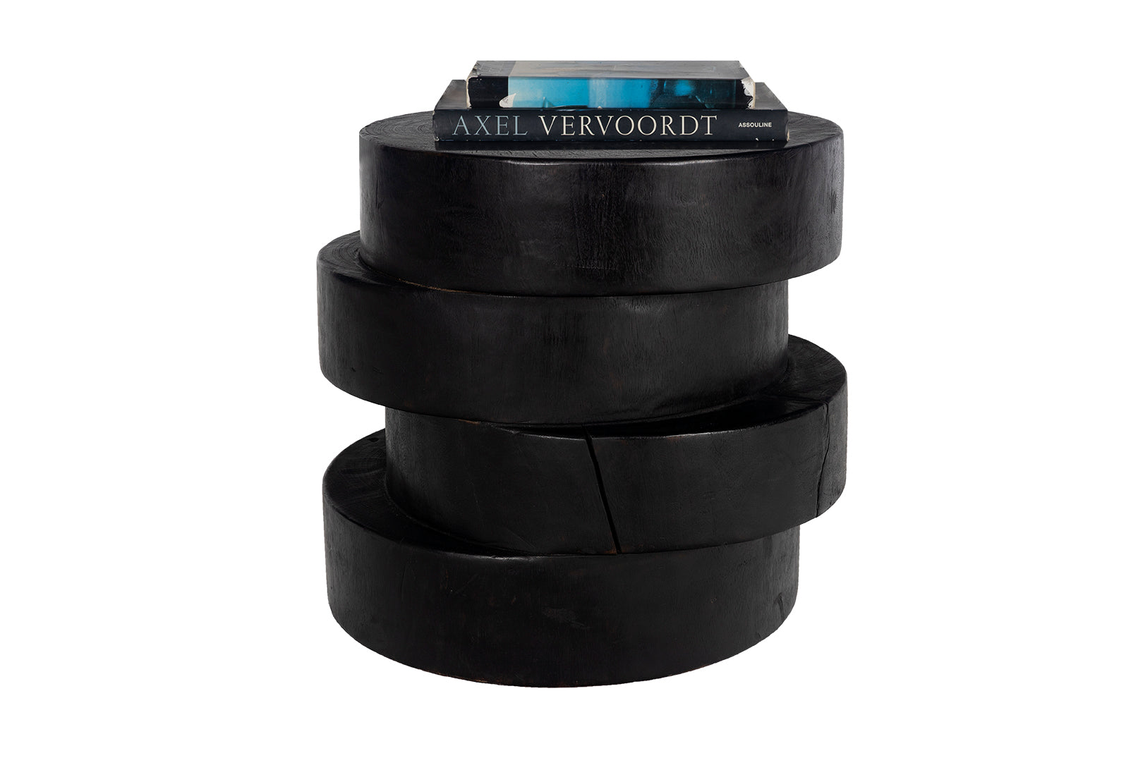 Ebonized Lychee Wood Stacked Design Side Table