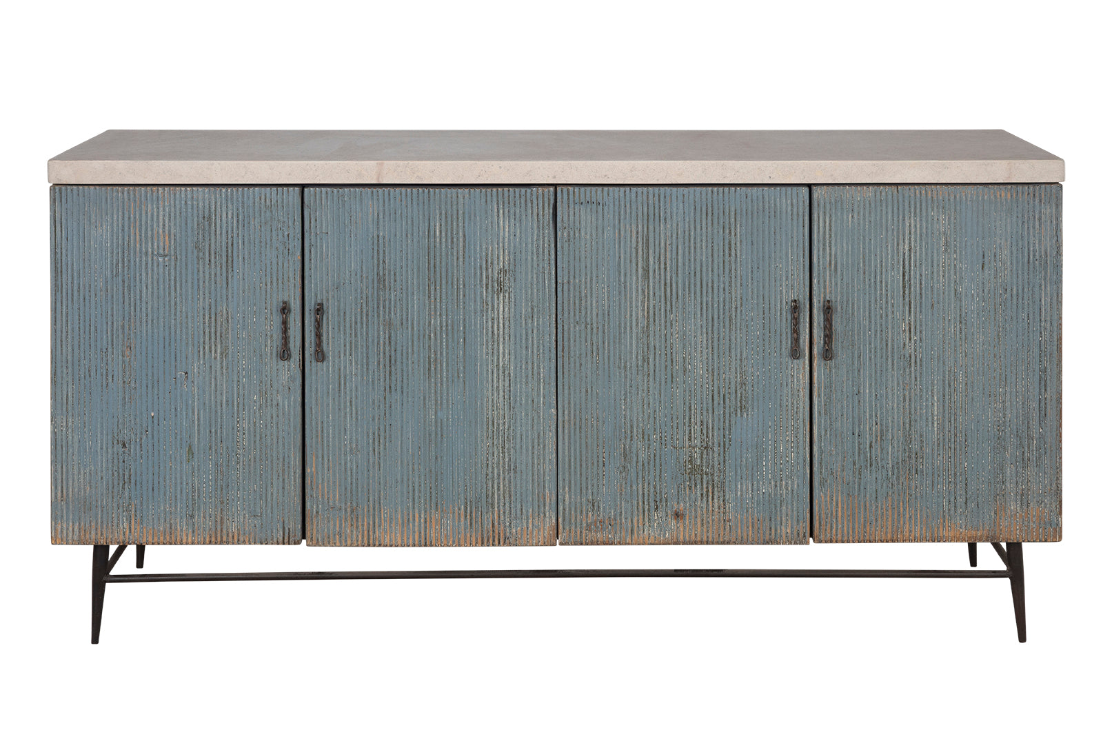 Four Door Reeded Server in Original Paint Patina with Limestone Top