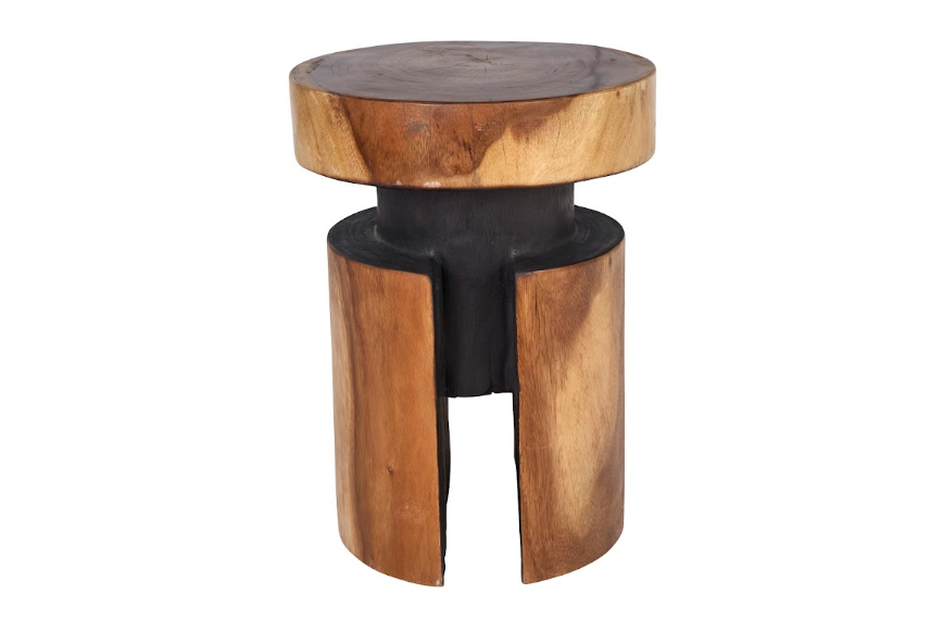 Modern Carved Side Table in Two Tone Wood
