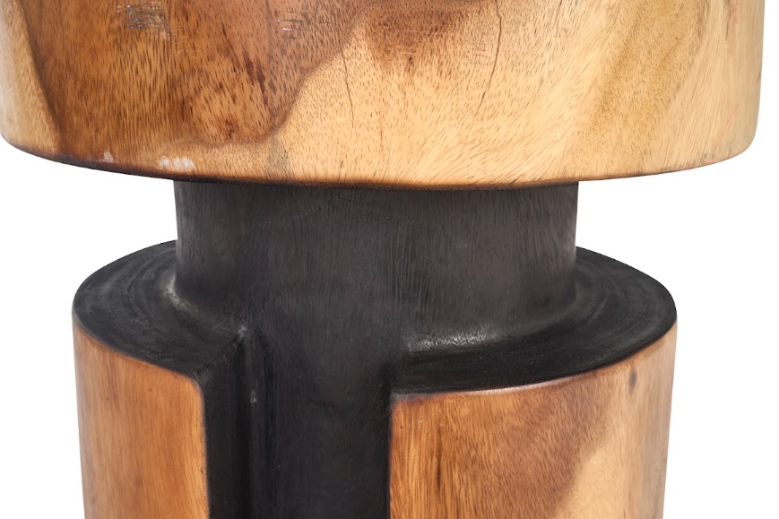 Modern Carved Side Table in Two Tone Wood