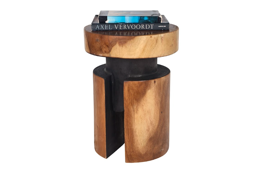 Modern Carved Side Table in Two Tone Wood