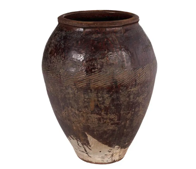 Glazed Terra Cotta Jar with Scored Texture