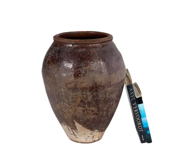 Glazed Terra Cotta Jar with Scored Texture