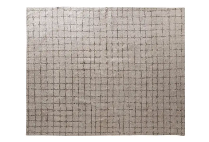 Turkish Tulu Wool Rug in Neutral Grid Pattern