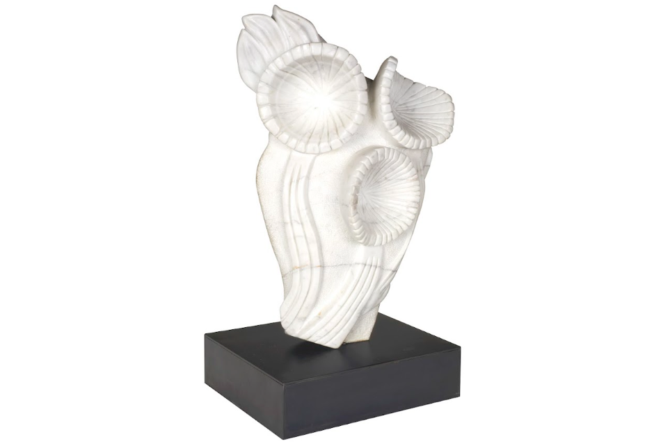 Hand Carved Carrera Marble Bouquet on Oxidized Steel Base