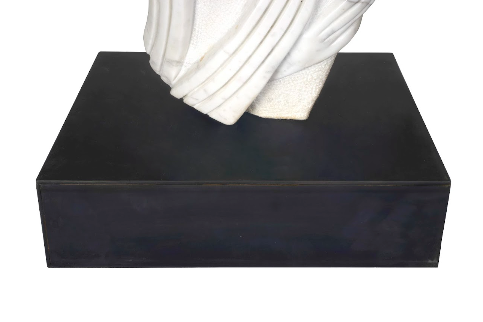 Hand Carved Carrera Marble Bouquet on Oxidized Steel Base