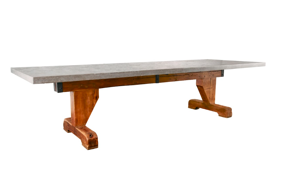 Vintage Pine Shop Table Base with Roca Azul Top