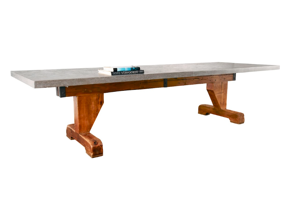 Vintage Pine Shop Table Base with Roca Azul Top