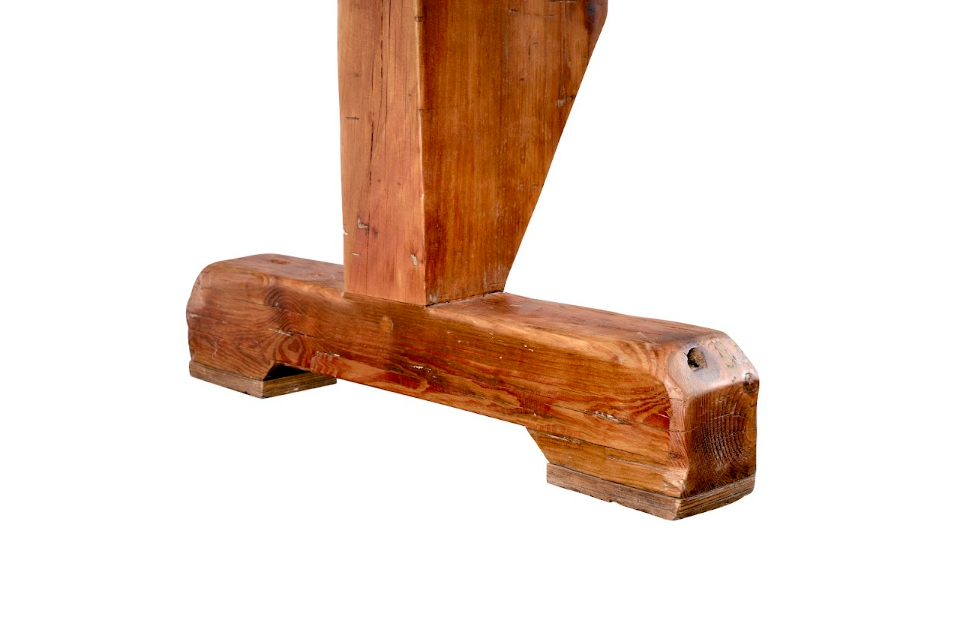 Vintage Pine Shop Table Base with Roca Azul Top