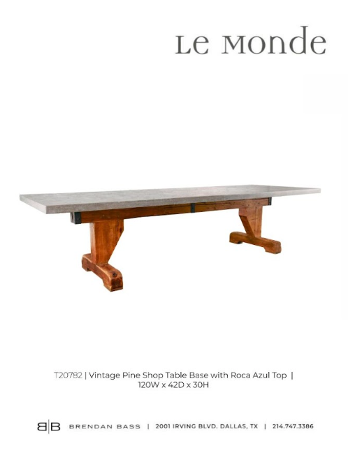 Vintage Pine Shop Table Base with Roca Azul Top
