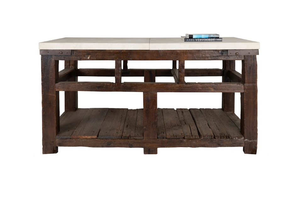 Vintage Industrial Tradesman Table with Limestone Top