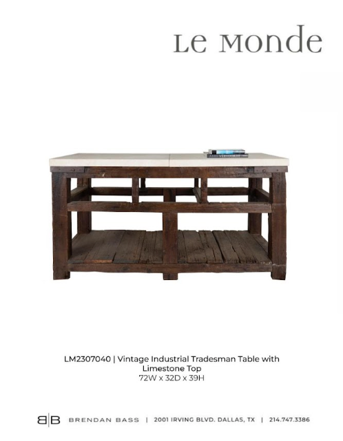 Vintage Industrial Tradesman Table with Limestone Top