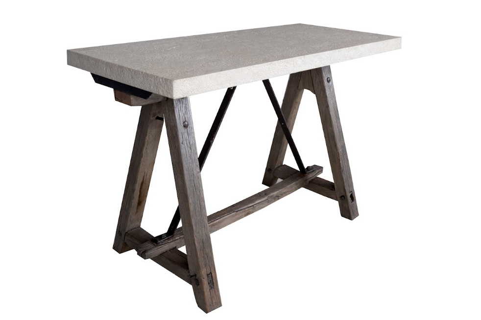 Vintage French Saw Horse w/ Limestone Top
