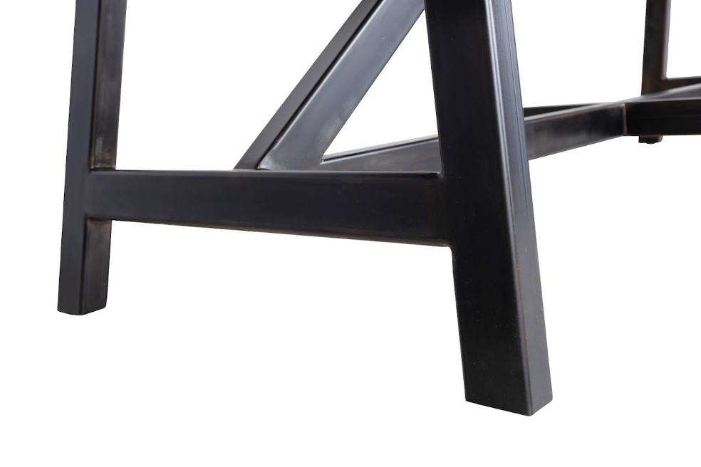 Bar Height Island Table, Vintage Elm Steel Framed Top, Ebony Patina Angle Base