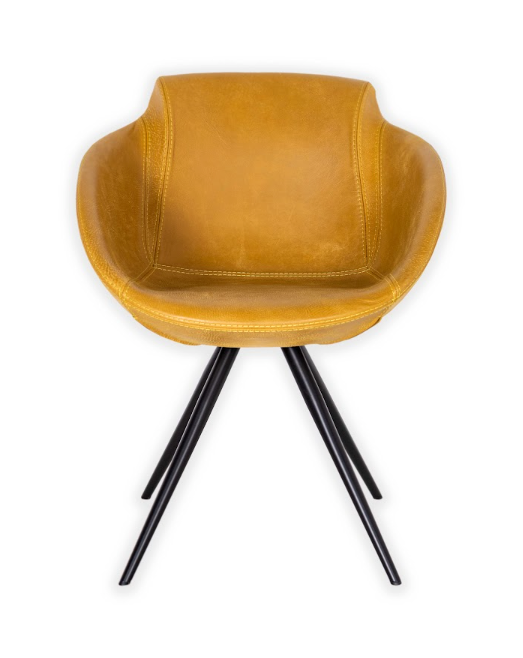 Patinated Leather Club Dining Chair, Mustard