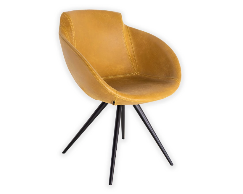 Patinated Leather Club Dining Chair, Mustard