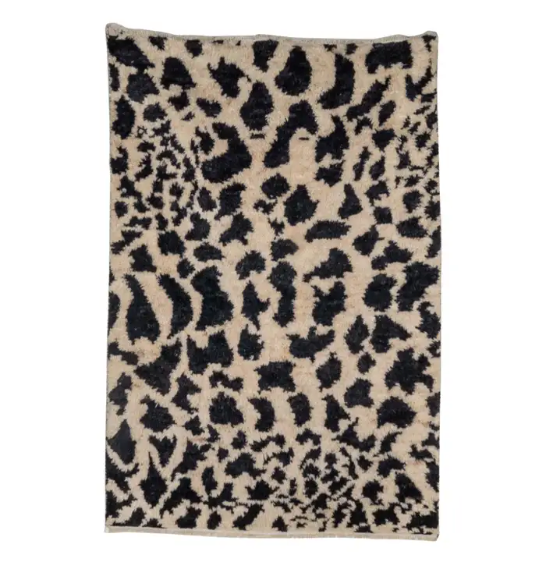 Contemporary Wool Black and Cream Shag Rug