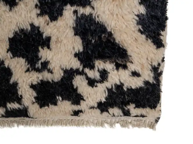 Contemporary Wool Black and Cream Shag Rug
