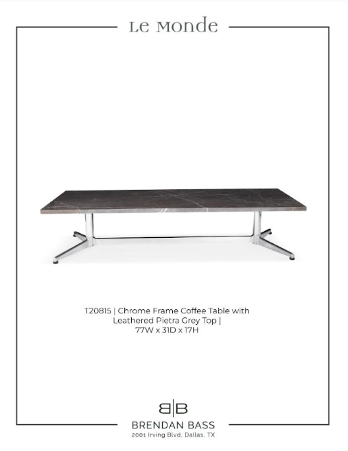 Chrome Frame Coffee Table w/ Leathered Pietra Grey Top