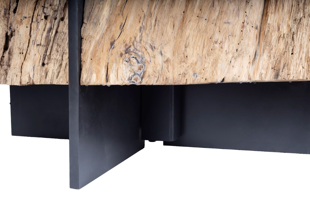 Modernist Ebonized Steel and End Cut Oak Coffee Table