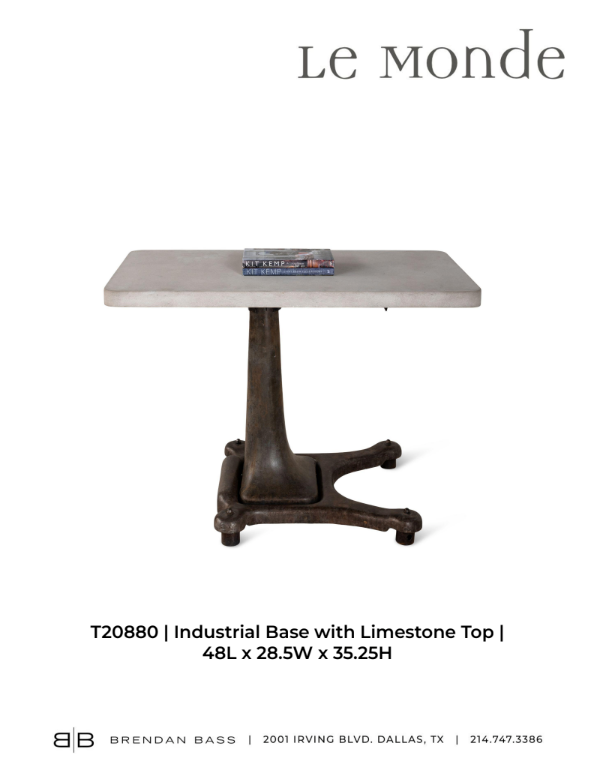 Industrial Base Table with Limestone Top