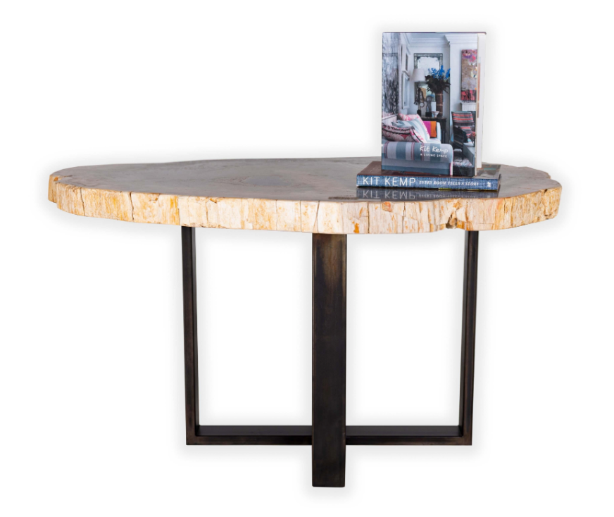Petrified Wood Slab on Cross Sectional Patina Steel Base