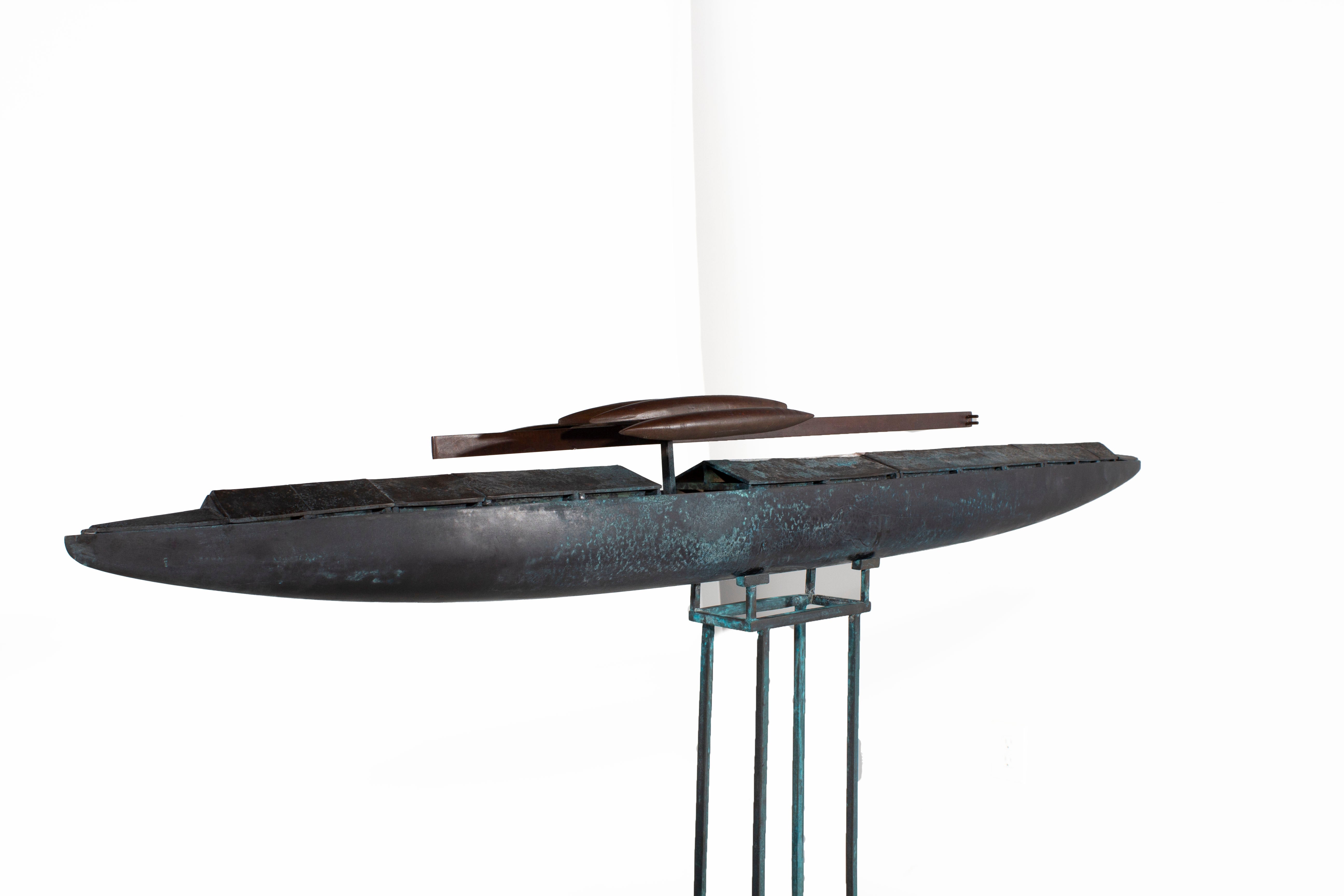 Cast Bronze Fantasy Ship with Iron Torpedos and Iron Stand