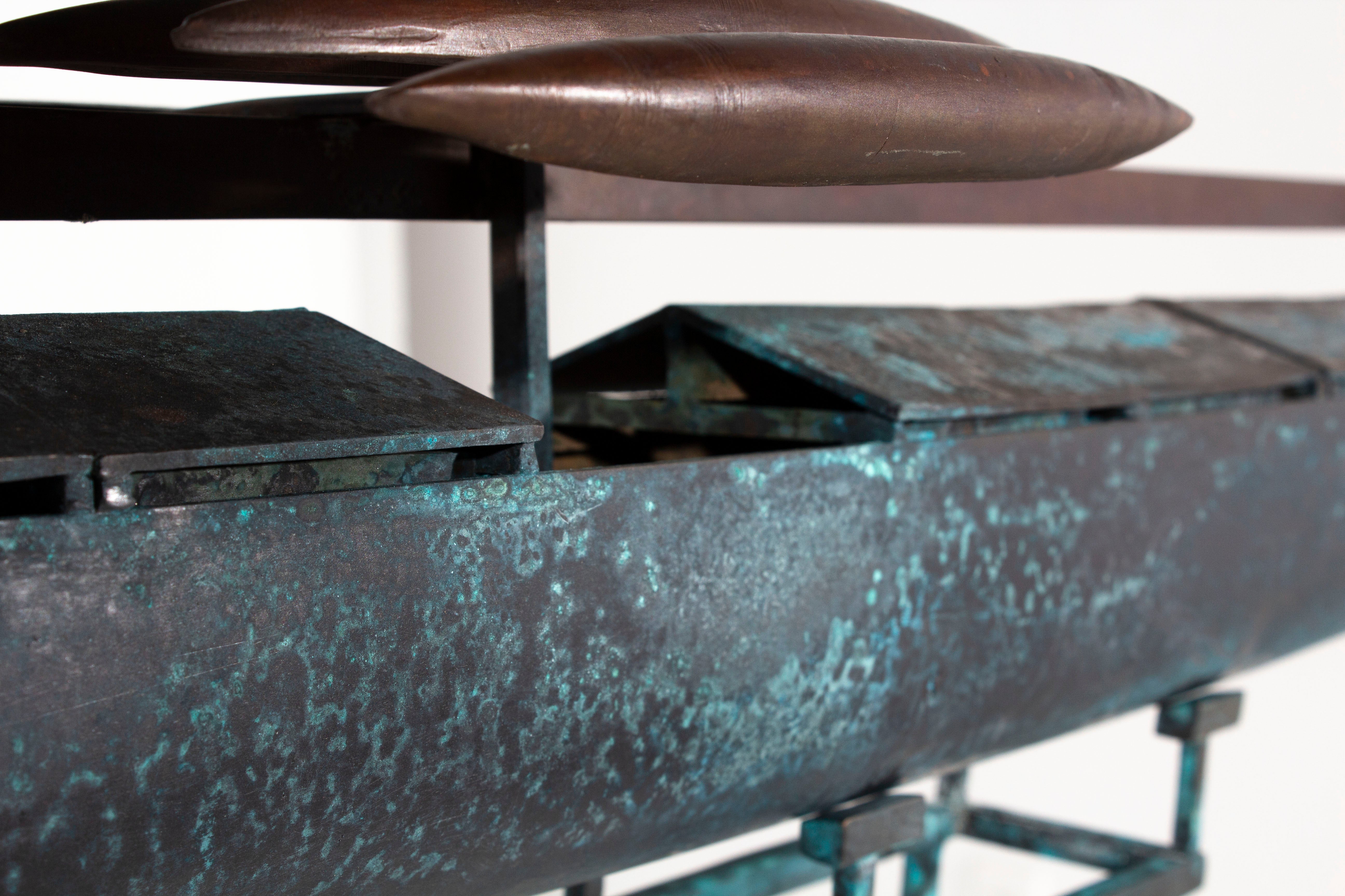 Cast Bronze Fantasy Ship with Iron Torpedos and Iron Stand