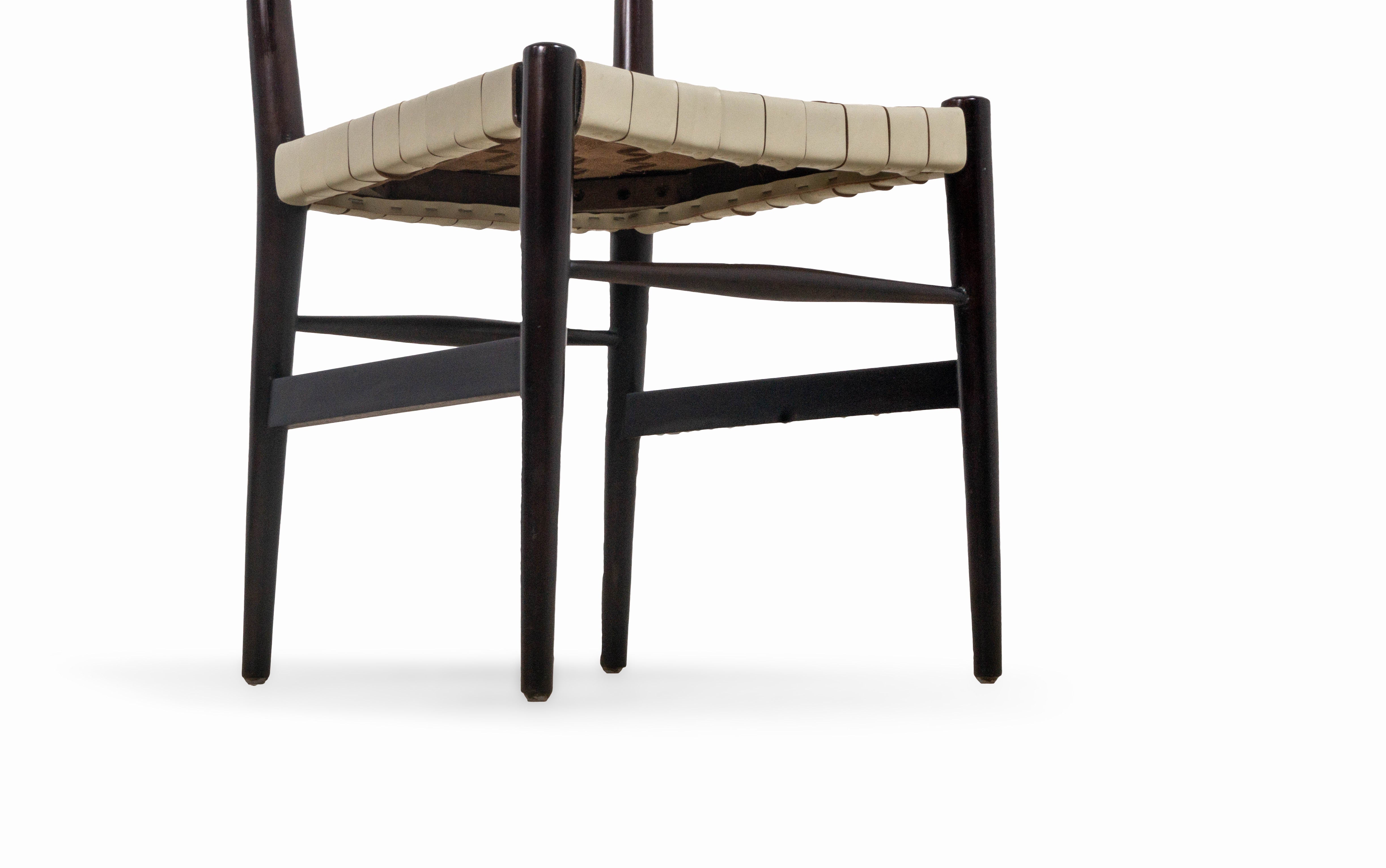 Otto Gerdau Set of 8 Dining Chairs with Basket-Weave Leather Seats and Black