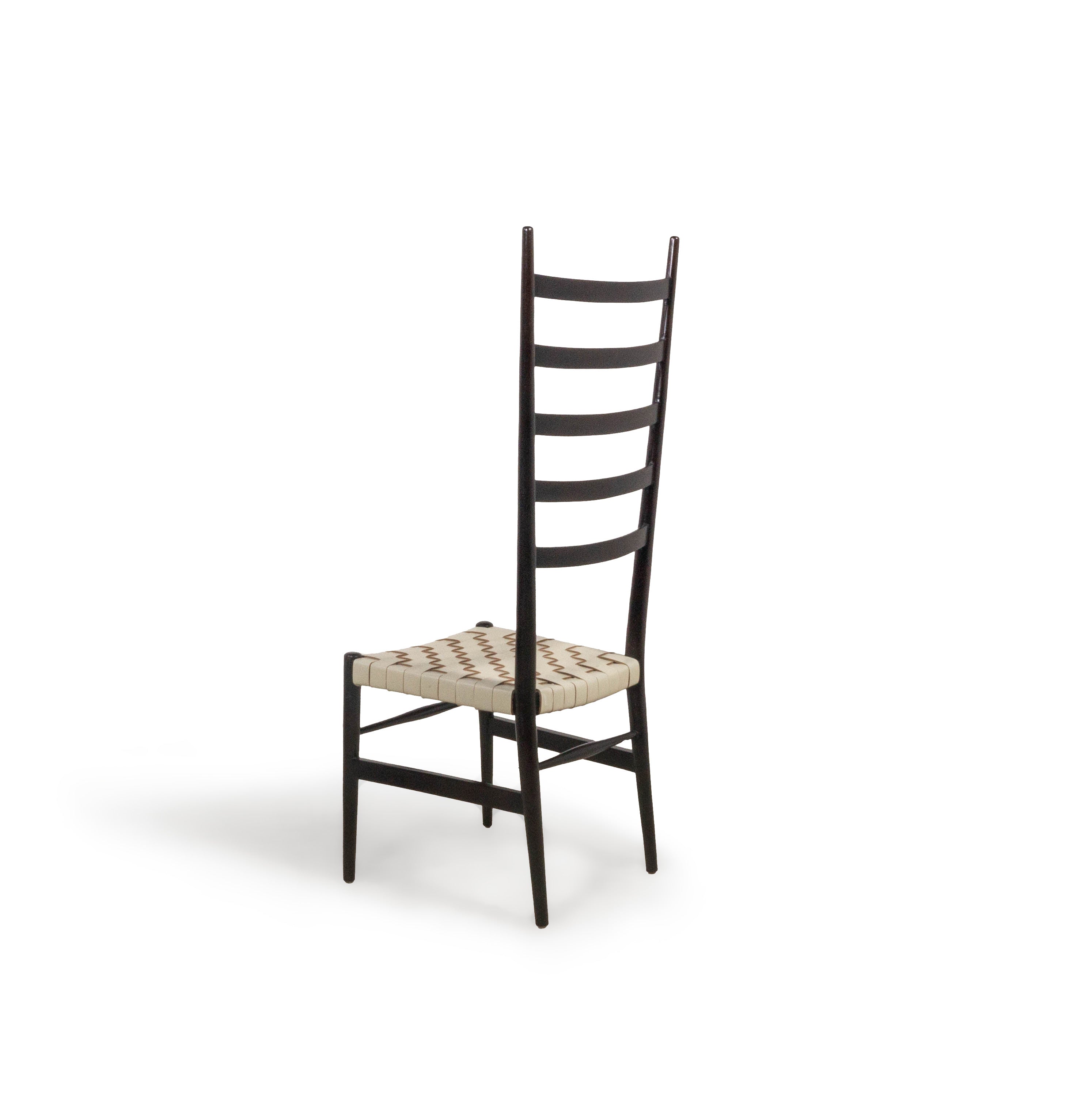 Otto Gerdau Set of 8 Dining Chairs with Basket-Weave Leather Seats and Black