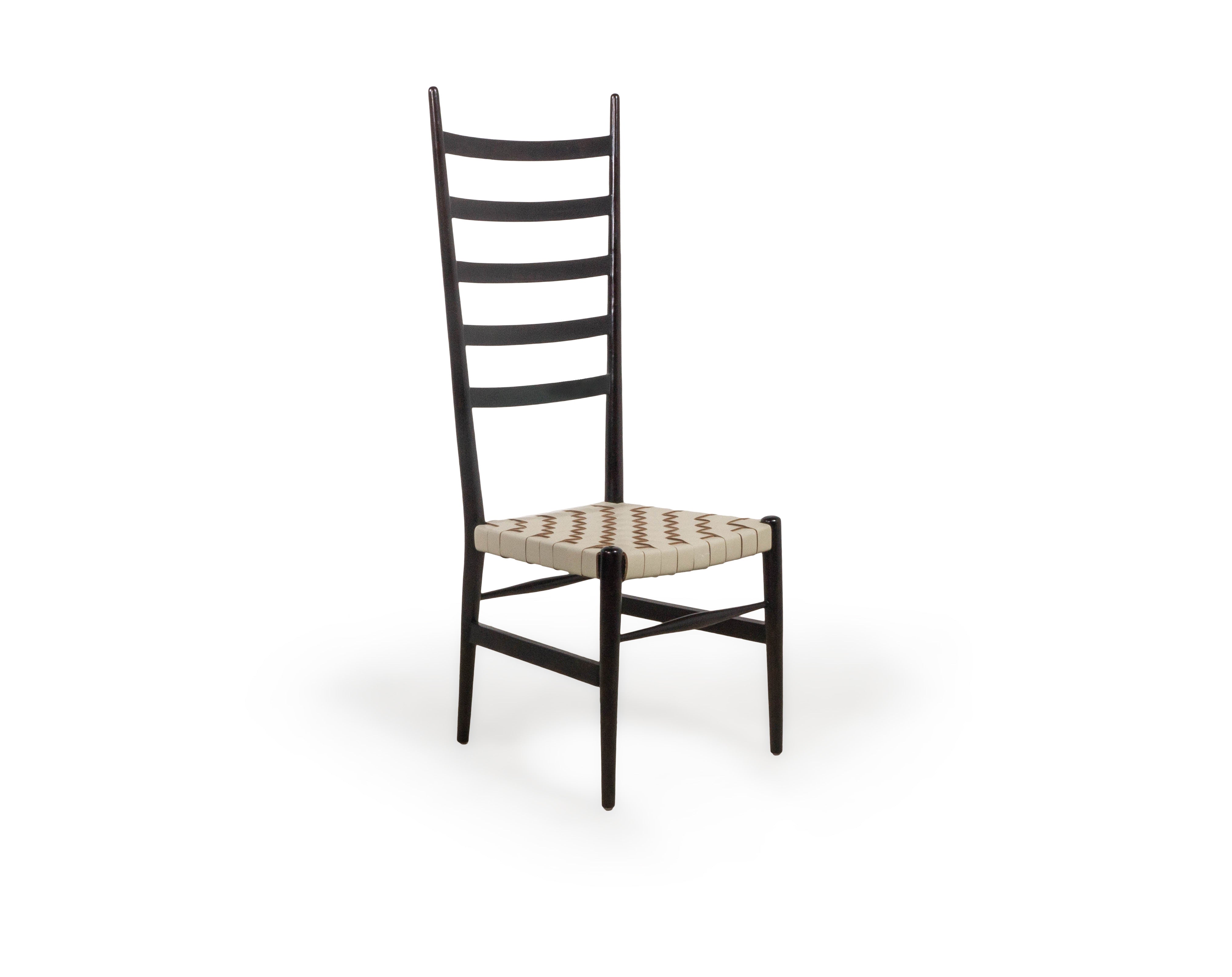 Otto Gerdau Set of 8 Dining Chairs with Basket-Weave Leather Seats and Black