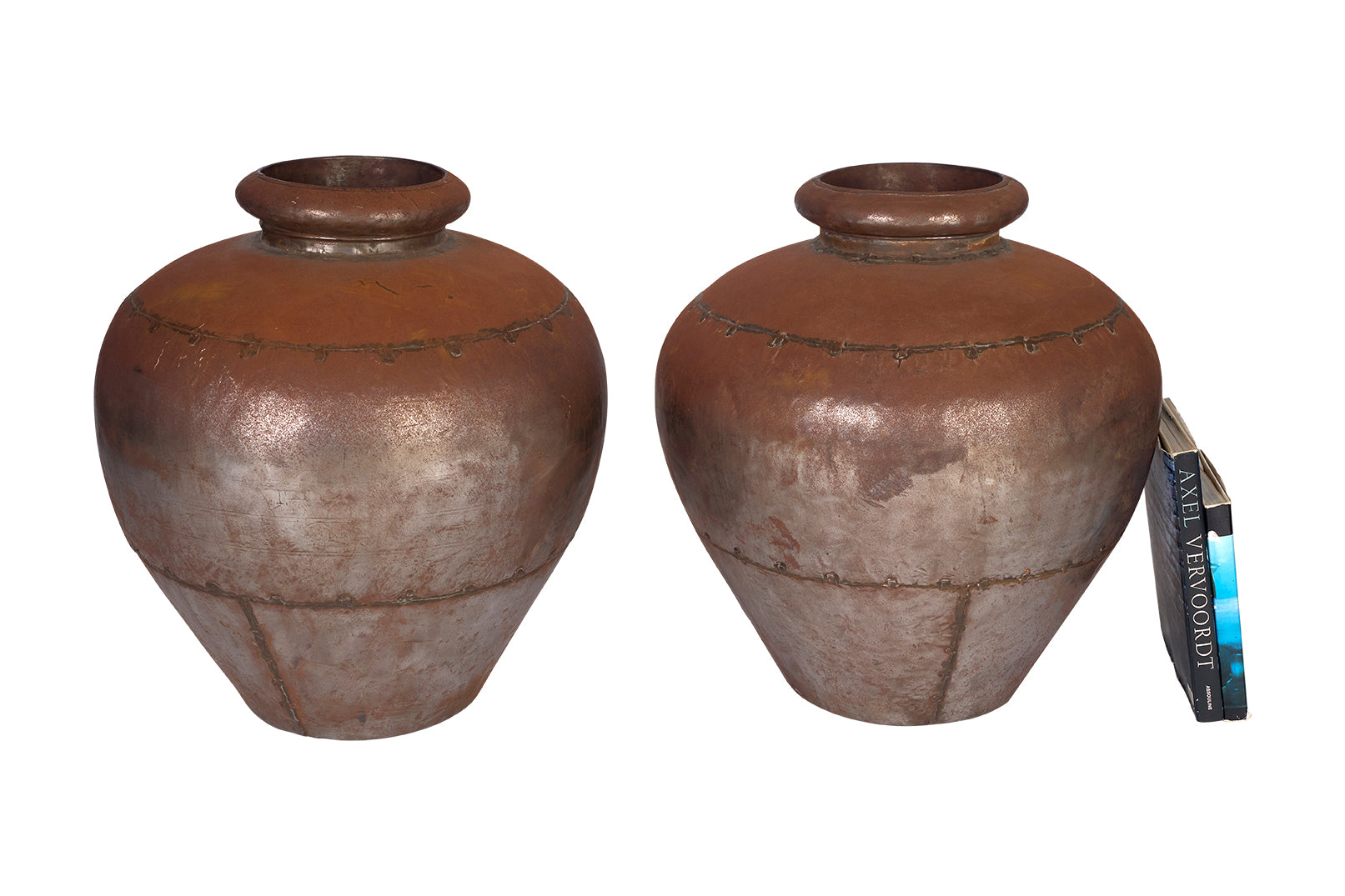 Pair of Riveted Iron Floor Vases