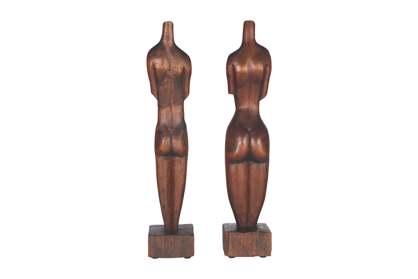 Pair of Carved Wooden Torso of a Female and Male
