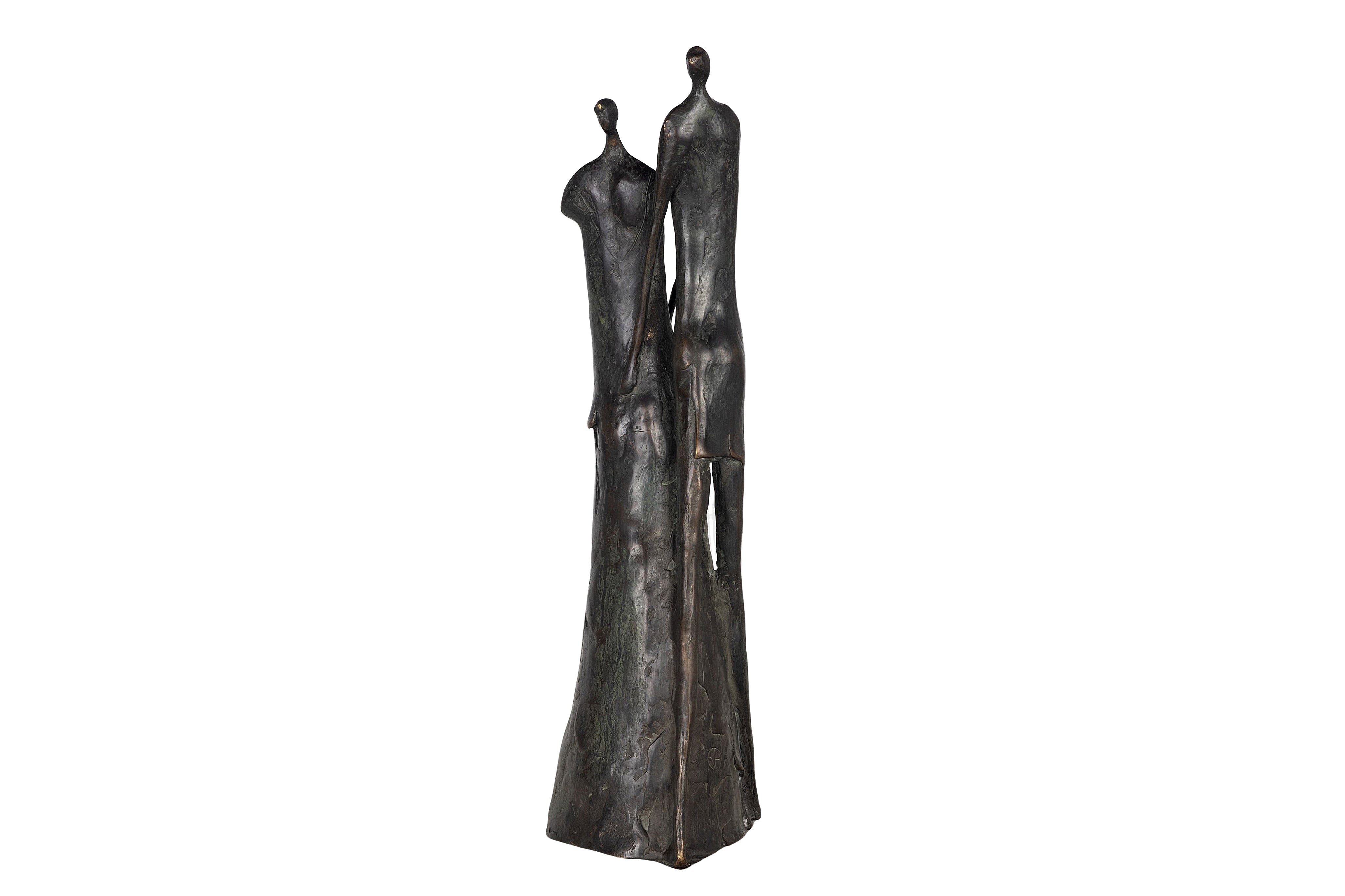 Modernist Patinated Bronze Sculpture of Couple