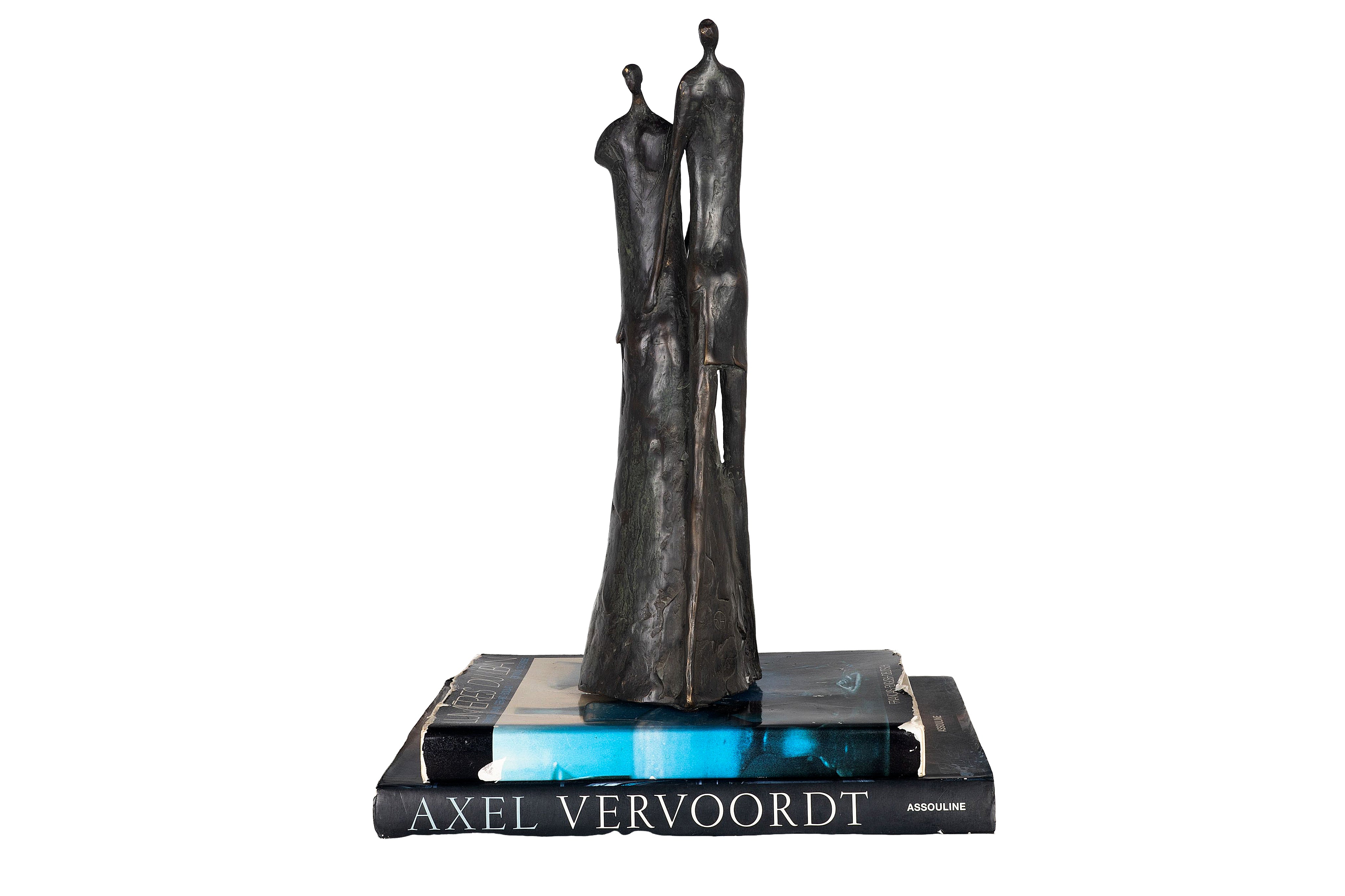 Modernist Patinated Bronze Sculpture of Couple