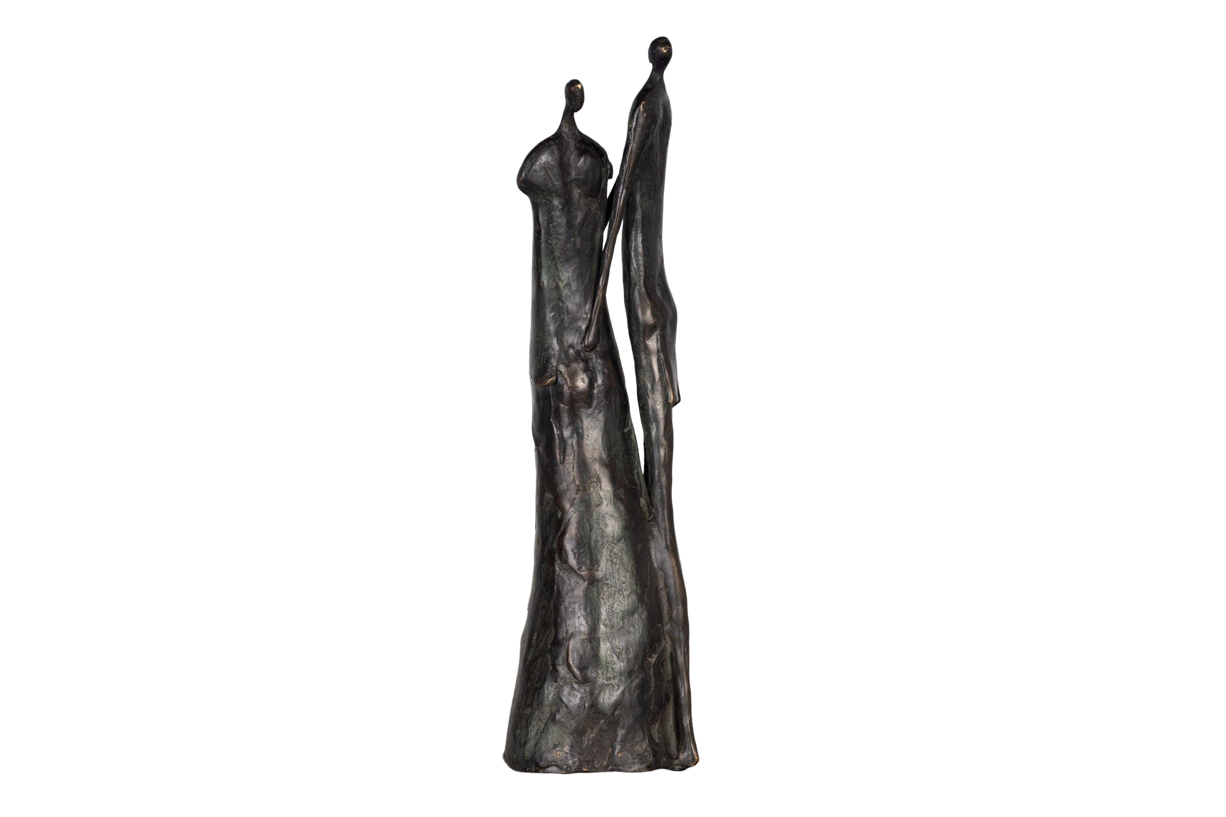 Modernist Patinated Bronze Sculpture of Couple