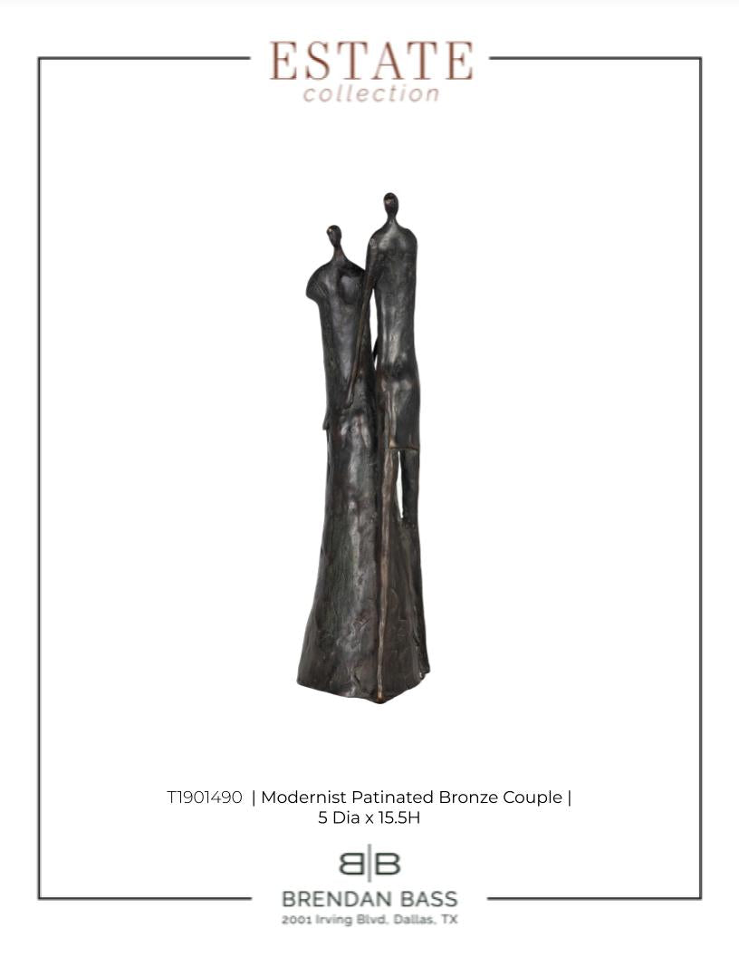Modernist Patinated Bronze Sculpture of Couple