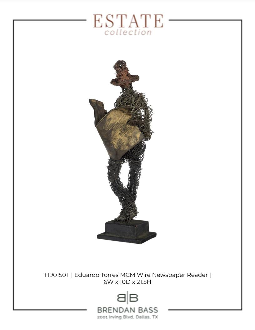 Eduardo Torres MCM Wire Newspaper Reader Sculpture