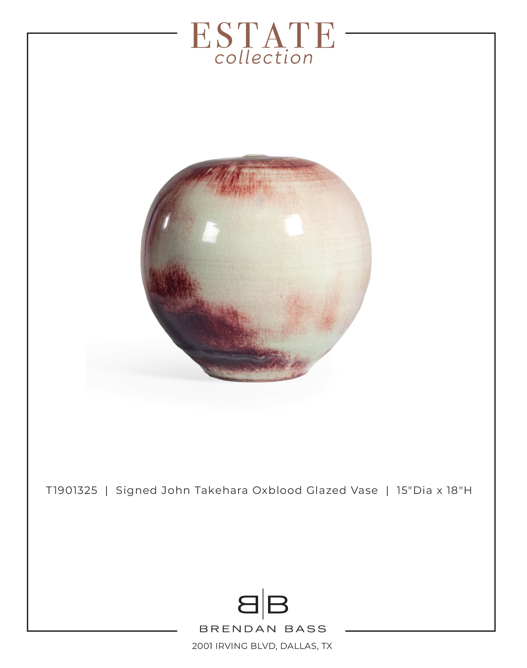Signed John Takehara Oxblood Glazed Vase
