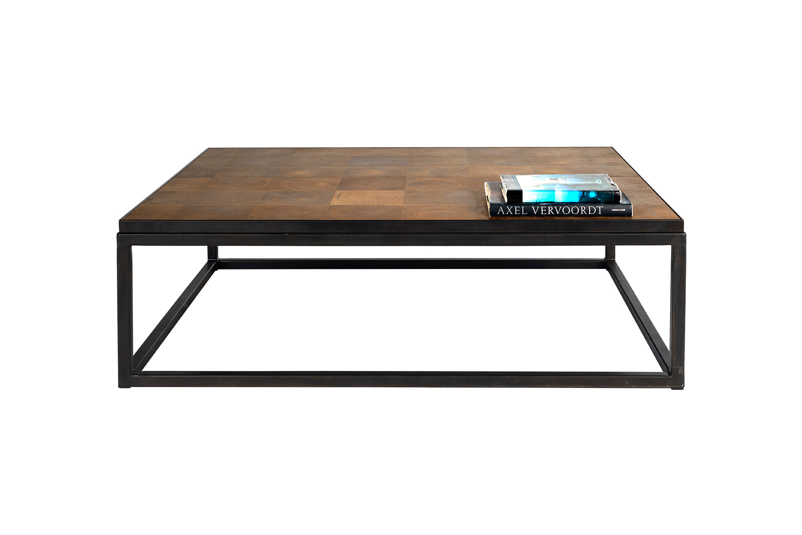 End Cut Oak Coffee Table with Steel Banding and Base