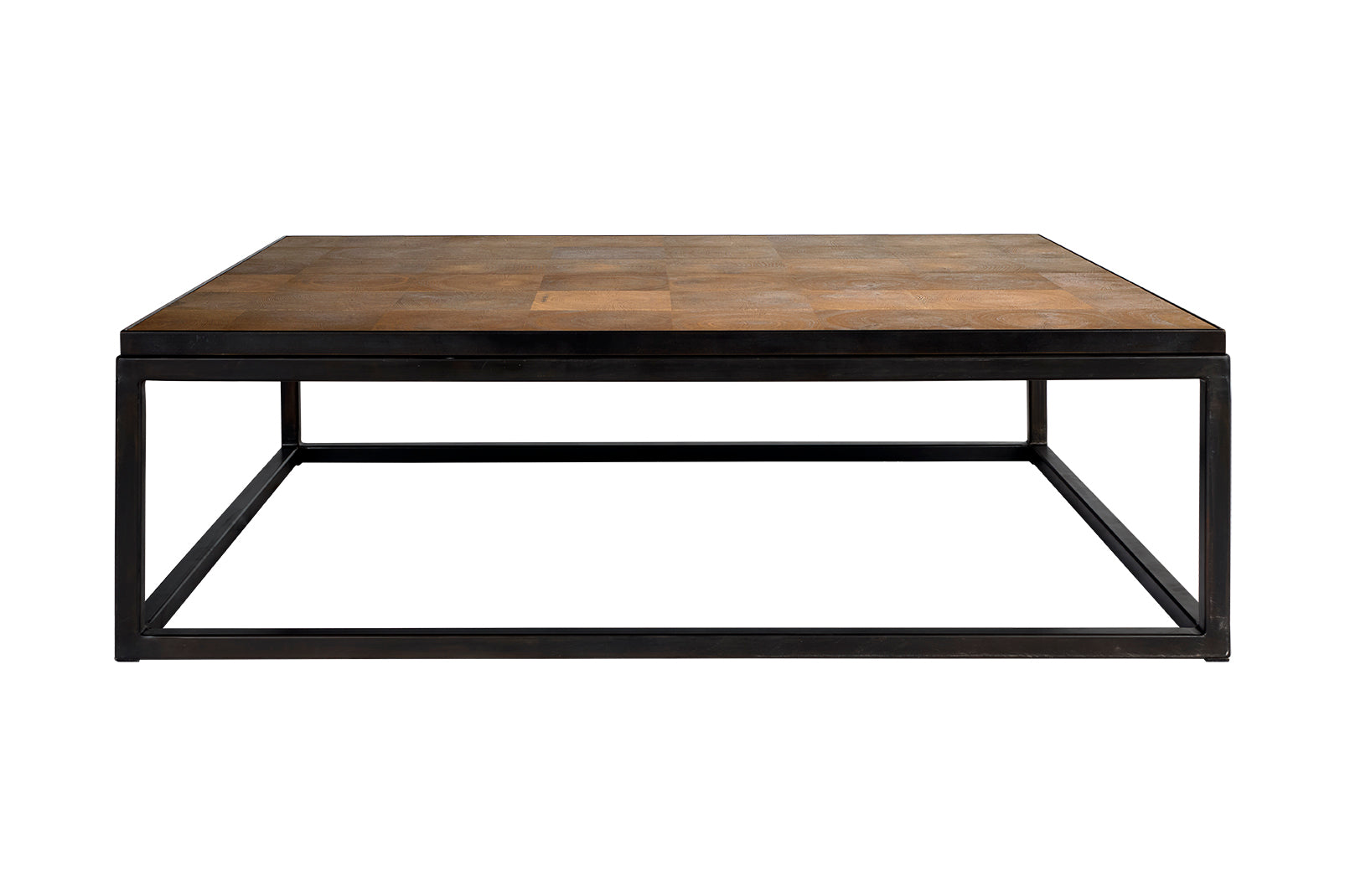 End Cut Oak Coffee Table with Steel Banding and Base